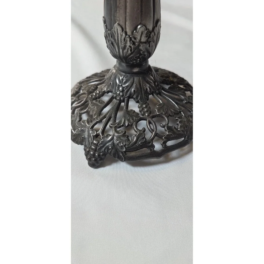 Antique Art Nouveau Grape Vine Candlestick Pewter Pierced Base 9